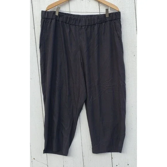 Eileen Fisher Womens Black Stretchy Waist Wide Leg Capri Pants Sz 1X